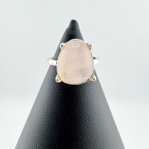 Vintage Rose Quartz Ring Silver Tone Love Healing Retro Spiritual